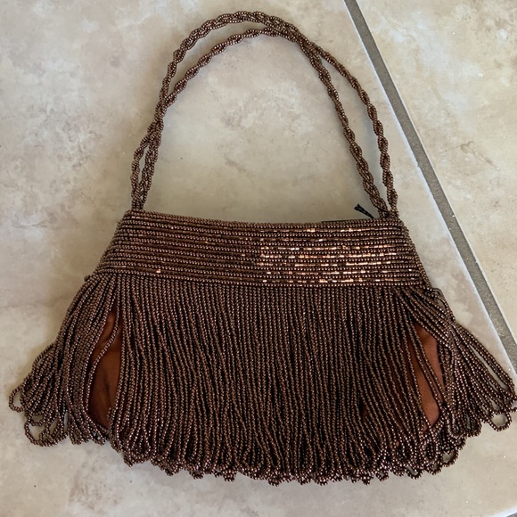 NWT Inge Christopher Brown Copper Beaded Small Evening Purse - Picture 7 of 8
